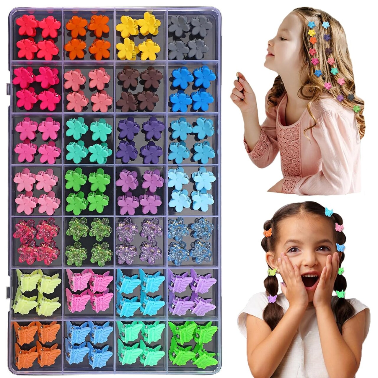 28 Color Mini Flower and Butterfly Small Claw Clips With Organizer Box Hair Accessories